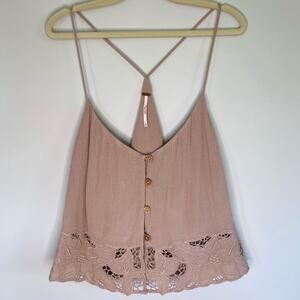 Free People Bohemian Spaghetti Strap Floral Embroidered Tank Top Med